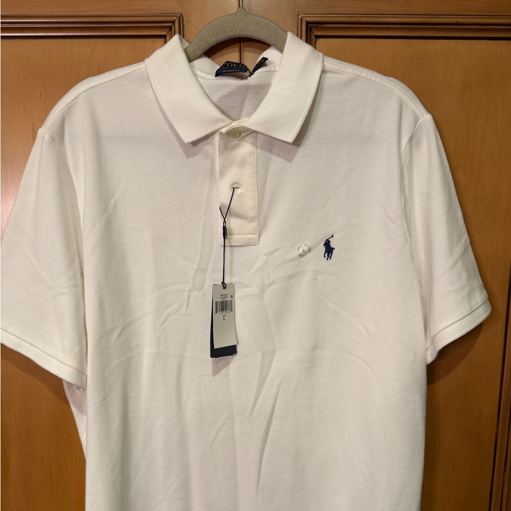 Polo by Ralph Lauren Men's Cream Polo Shirt with Navy Logo